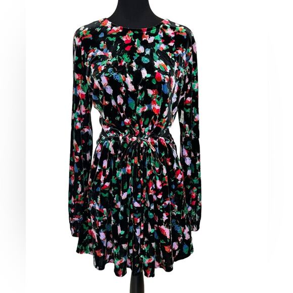 New ~ OPEN EDIT / NORDSTROM ~ Floral Velvet Cut Out Back Mini Dress XL FALL ~ - Picture 1 of 8